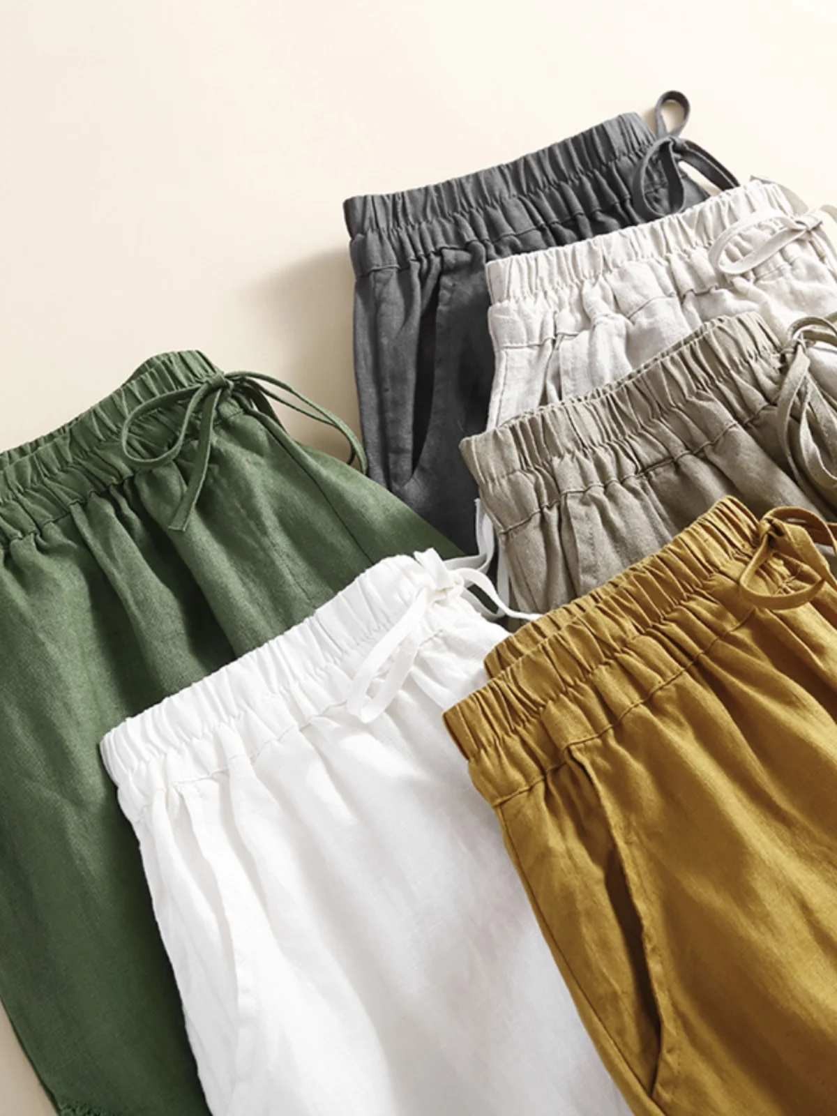 

Casual Cotton Linen Lace Patchwork High Waist Slimming Wide Leg Harem Pants Artistic Pure Color Seven-Foot Pants plus Size Wo...