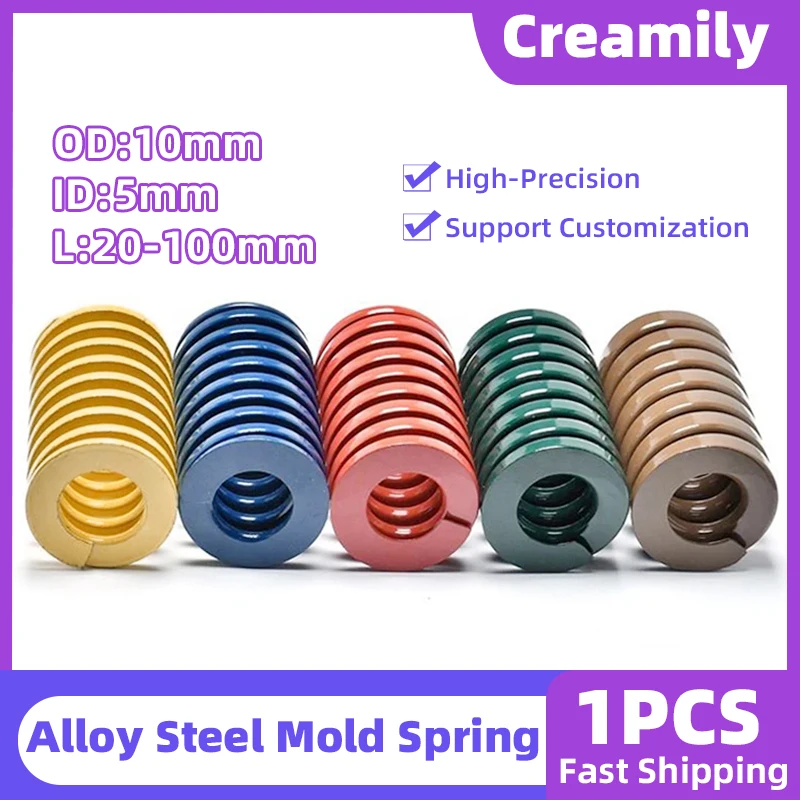 

Creamily 1PCS Die Spring Pressure Spiral Stamping Compression Springs OD=10mm ID=5mm L=20mm-100mm Yellow/Blue/Red/Green/Brown