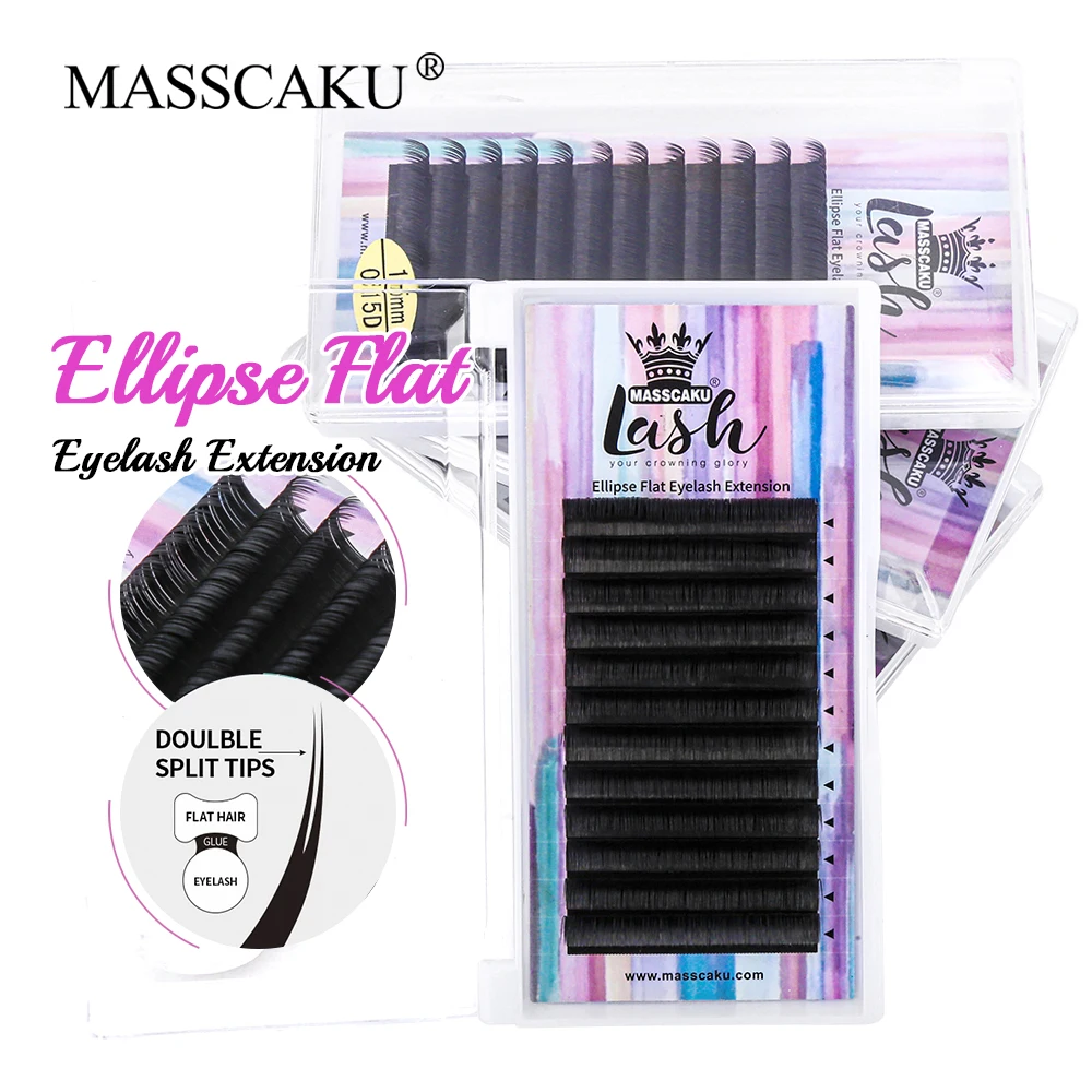 

Factory Wholesale New Fashion Double Split Tips Style False Lash 0.15/0.20mm C D Curl 8-18mm Single Length Ellipse Flat Eyelash