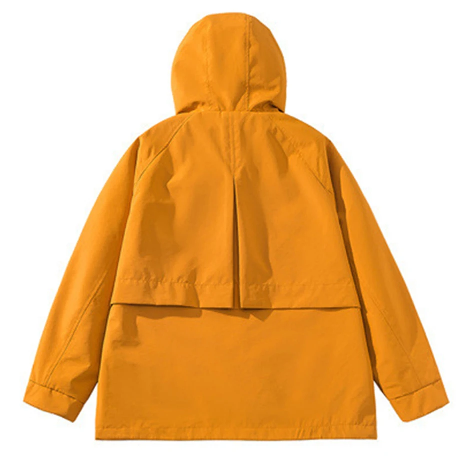 Windbreak Jacket Coat Men Fashion Casual Solid Color Cargo Jackets Male Yellow Outerwear Camping Jacket