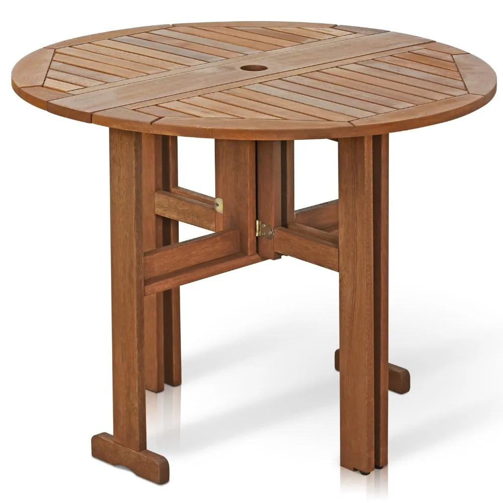 

Tioman Hardwood Patio Furniture Gateleg Round Table in Teak Oil, Natural, Customized