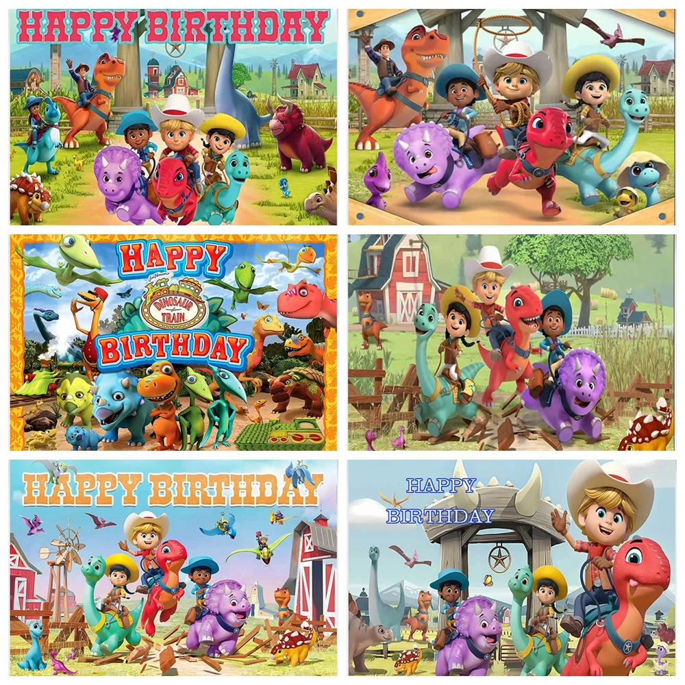 D-ino Ranch Birthday Party Backdrop Dino Cowboy Purple Triceratops Red Buddy Ranch Hand Western Custom Boys Kids Banner Decor