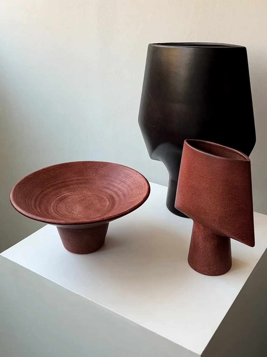 Nordic Light Luxury Style Ceramic Vase Creative Home Art Decoration Geometric Shape Solid Morandi Color Living Room Desktop Vase