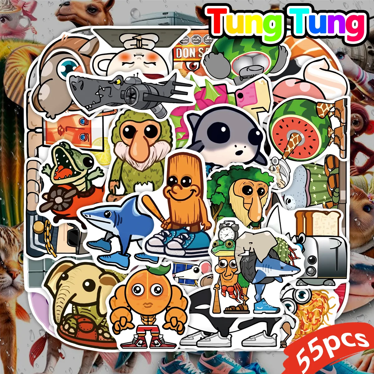 

55Pcs Cute Cartoon Tung Tung Tung Sahur Stickers Italian Brainrot DIY Stickers Scrapbooking Phone Luggage Waterproof Decals