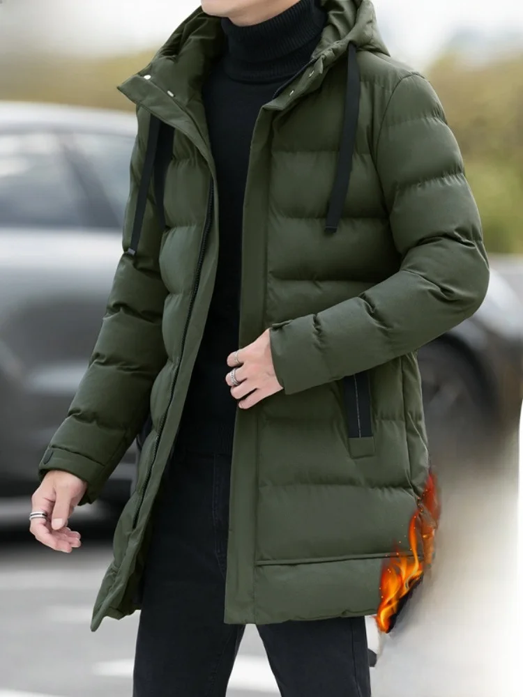 

Men's Thickened down Cotton Jacket Winter Warm Coat Hooded Mid-Length Fashion Urban Style Casual Loose Fit Polyester