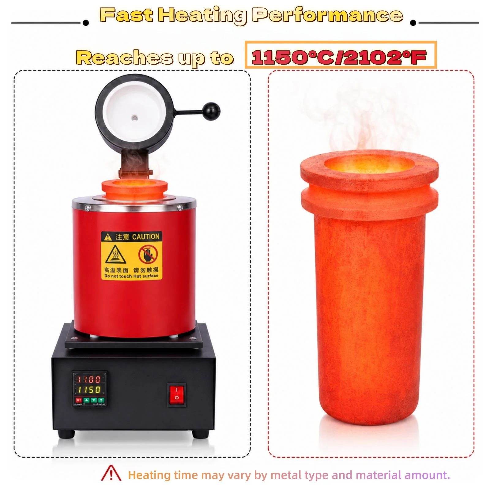 Electric Melting Furnace 1150℃ High Temp 1/2/3KG Gold Silver Copper Smelting Machine Jewelry Casting Tool for Jewelry Making
