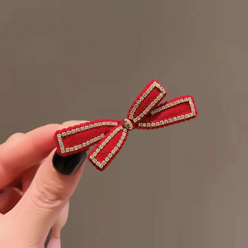 Bow knot side girl rhinestone hair clip clip with duckbill clip on headdress edge