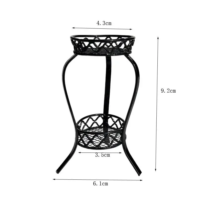 1 Stuks 1:12 Poppenhuis Simulatie Miniatuur Ijzer Dubbellaags Bloem Stand Ronde Opbergrek Model Voor Poppenhuis Accessoires