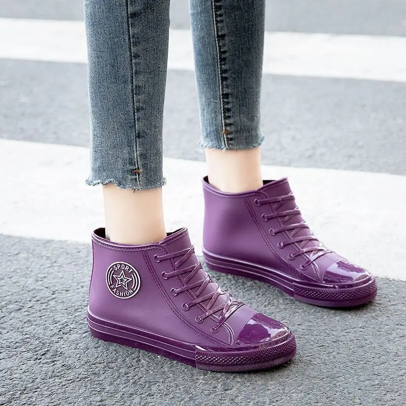 Stylish Warm Womens Rain Shoes With Fur Winter Waterproof Boots Woman Galoshes Fashion Garden Rainshoes Plush rain boot Brand