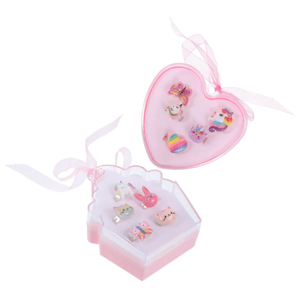 

2Sets Adorable Rings for Girls Adjustable Cartoon Jewelry Set Cute Finger Rings Perfect Gift Birthday Decoration
