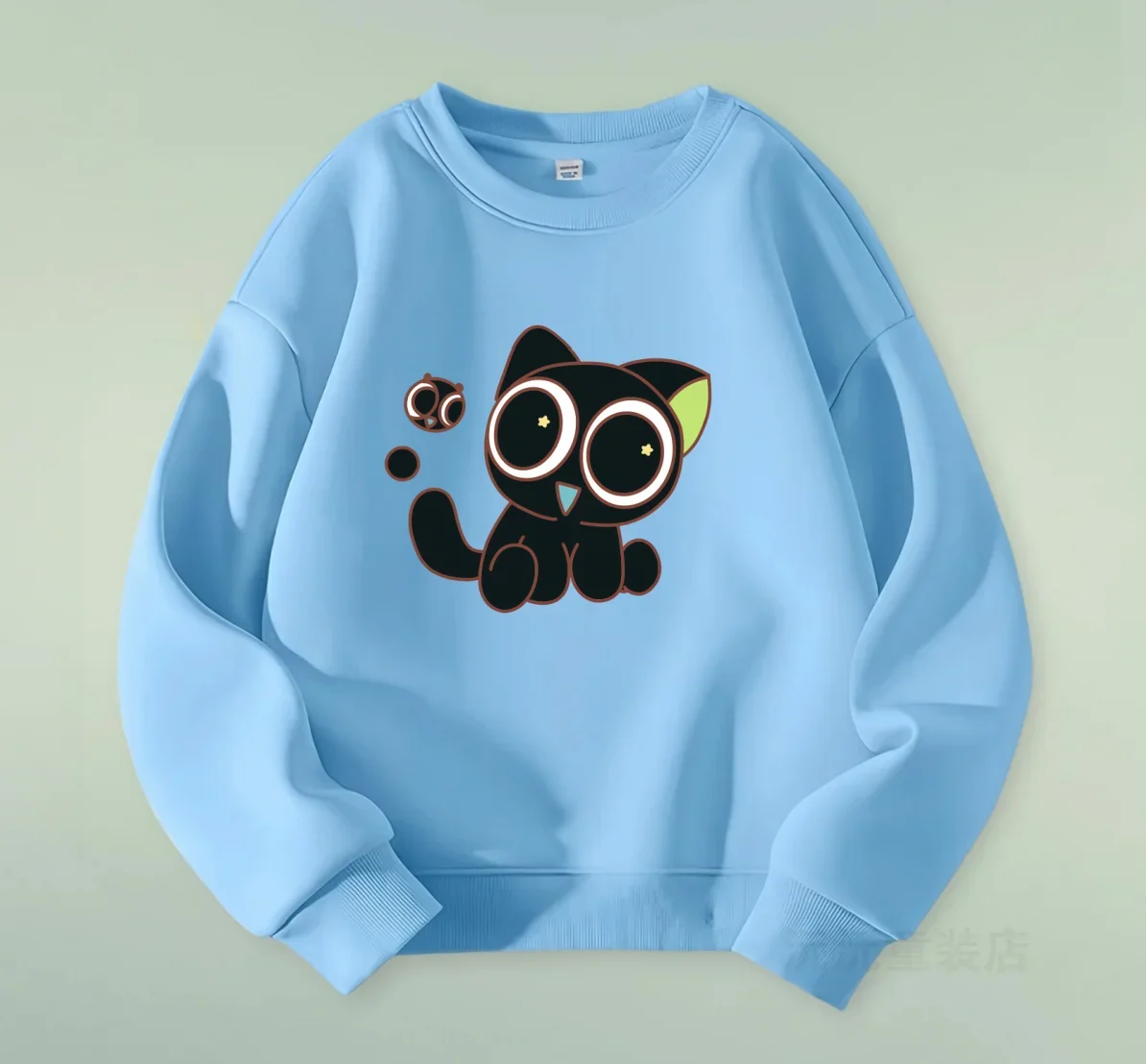 

Детский свитер с круглым вырезом из мультфильма «Милый черный кот», простой и модный стиль»