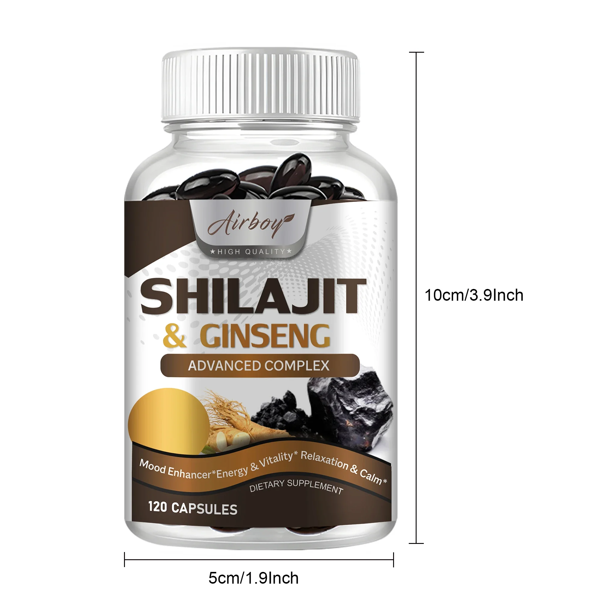Suplemento Shilajit e Ginseng - fornece energia e resistência, aumenta o cérebro e a memória, suporte imunológico - 120 cápsulas