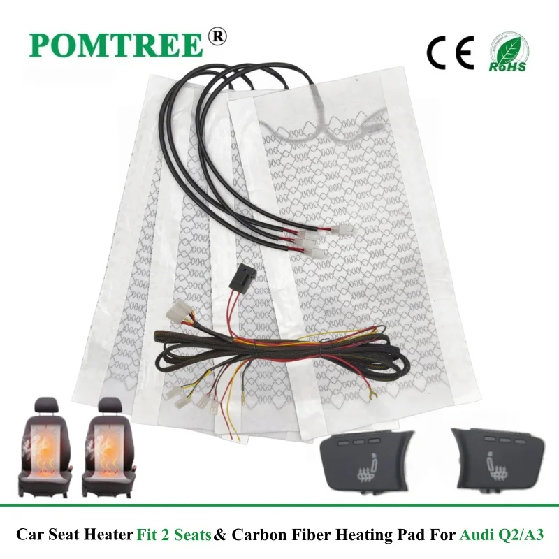 Built-in Car Seat Heater Kit Fit 2 Seats,Alloy Wire/Carbon Fiber Heating Pads 3-Levels Switch Kit For Audi Old Q2/A3 Model