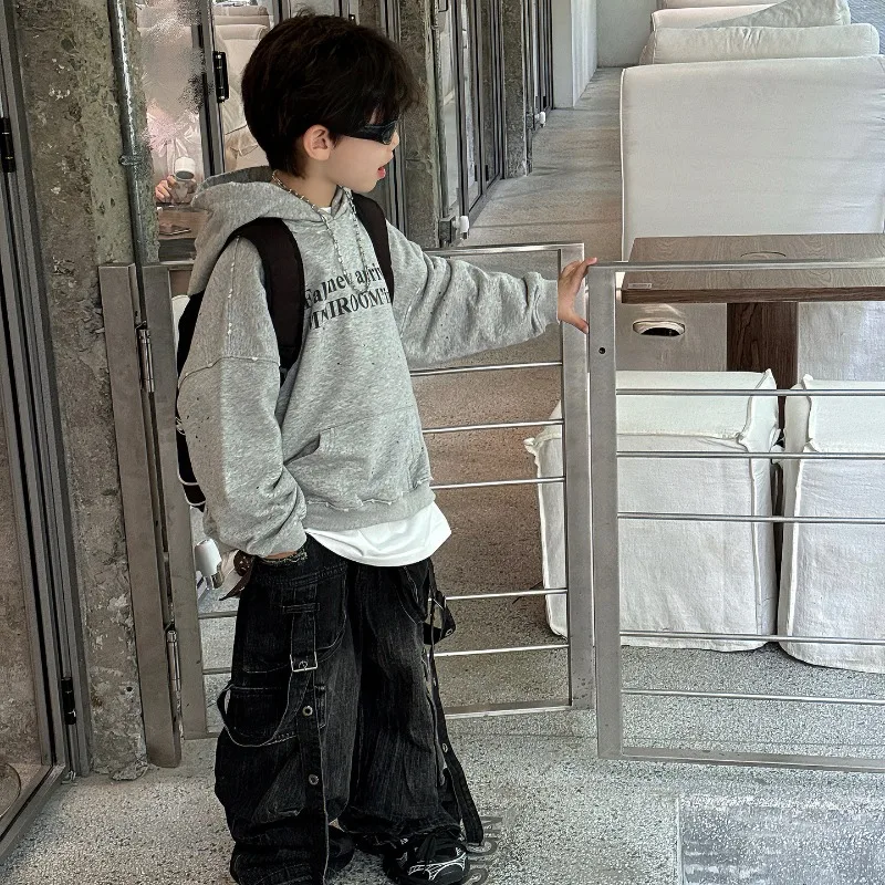 Boys Hoodie 2025 Autumn Winter New Arrival Korean Style Fashion Trendy Handsome Letter Print Loose Hooded Sweatshirt