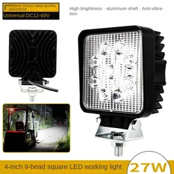 9 Beads Square Bright Forklift Led Headlight 12-60V round Anti-Vibration Modified Spotlight 4-Inch Waterproof Work Light