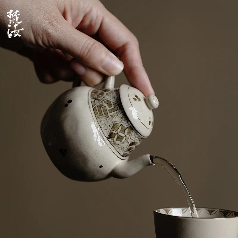 Hand-Painted Diamond Pattern Nan Sui Teapot Zen-Inspired Ceramic Set Underglaze Decoration Small Tea Brewing Pot With