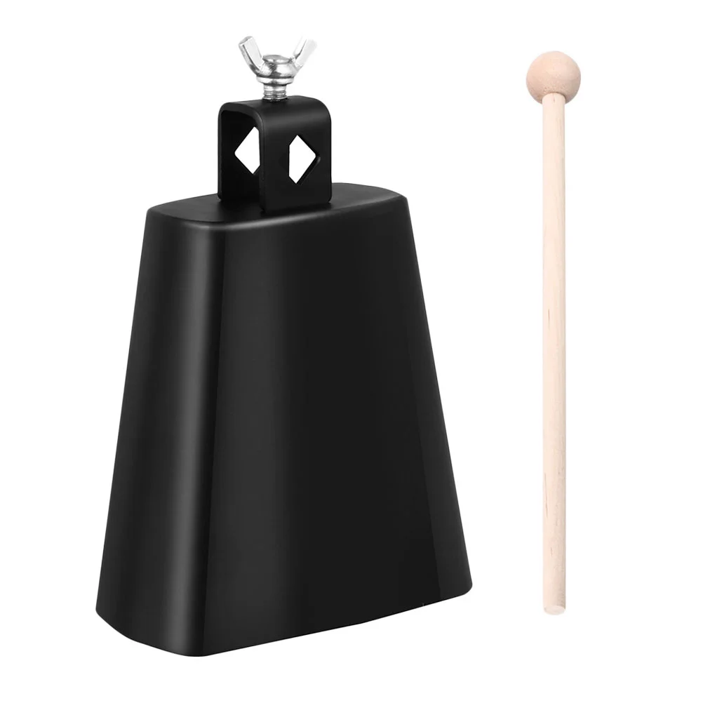 Black Cowbell Musical Instrument Accessory Kids Noise Maker with Stick Practical Metal Toy