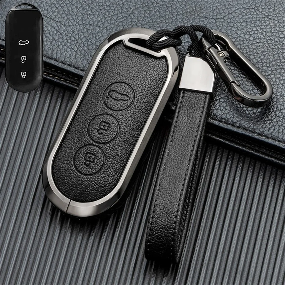 Zinc Alloy Leather Car Smart Key Case Cover for Aito M5 M7 2022 3 Buttons Remote Protection Shell Keychain Auto Accessories