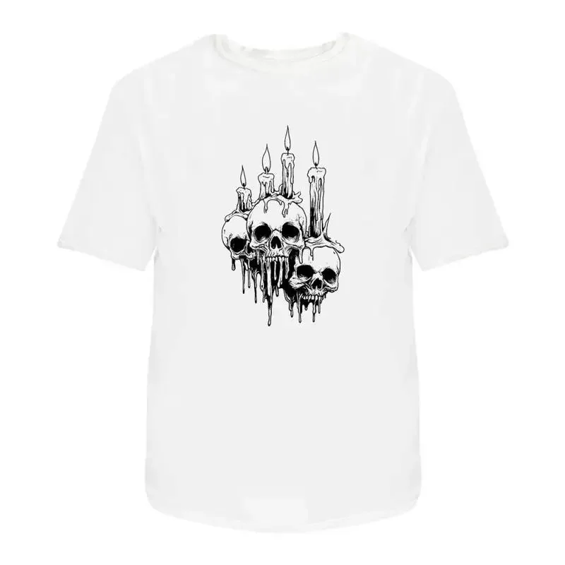 Melted Candles With Skulls' Cotton T Shirt Ta052324
