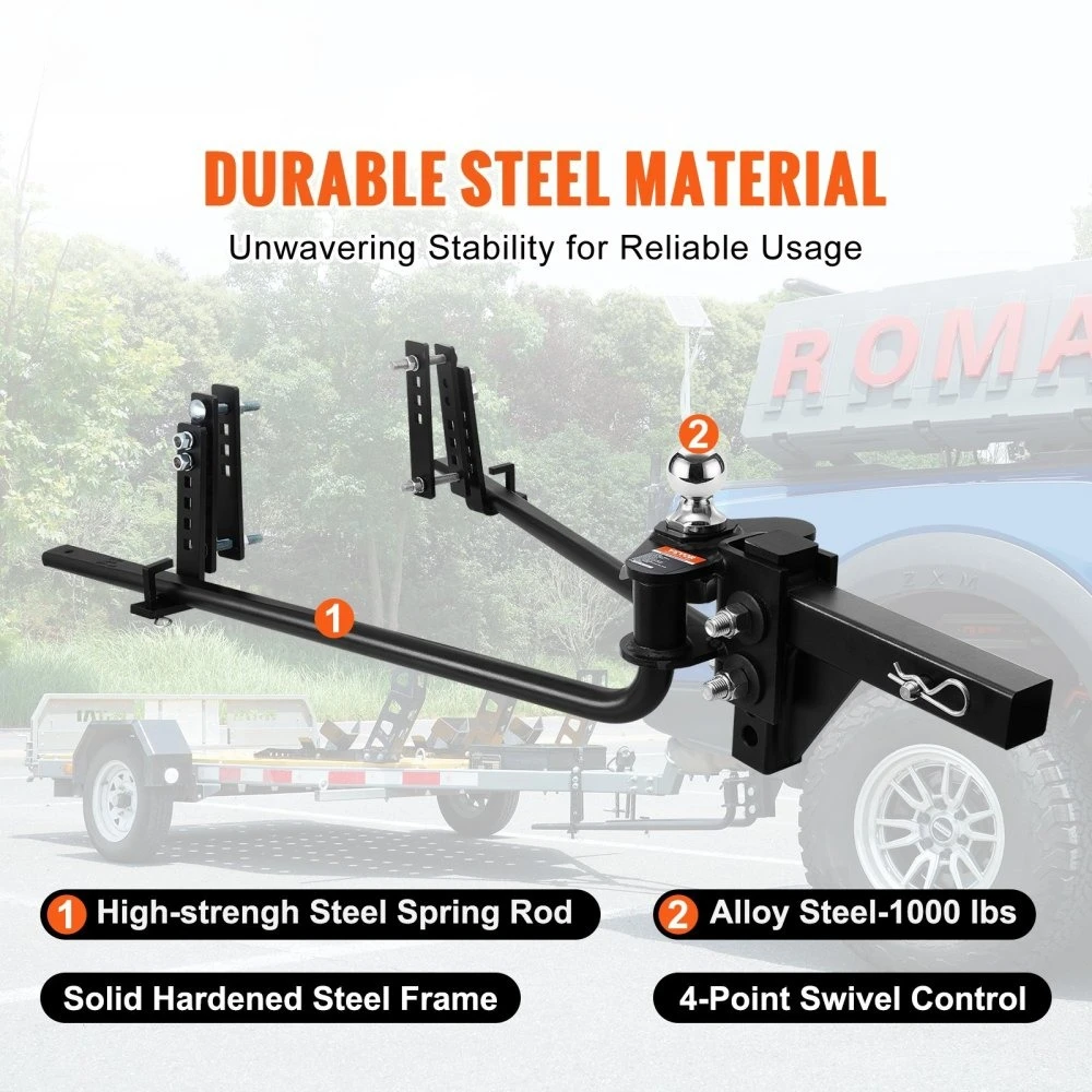 

Weight Distribution Hitch, 1,000 lbs Weight Distributing Hitches Kit with Sway Control for Trailer, 2-In Solid Steel Shank