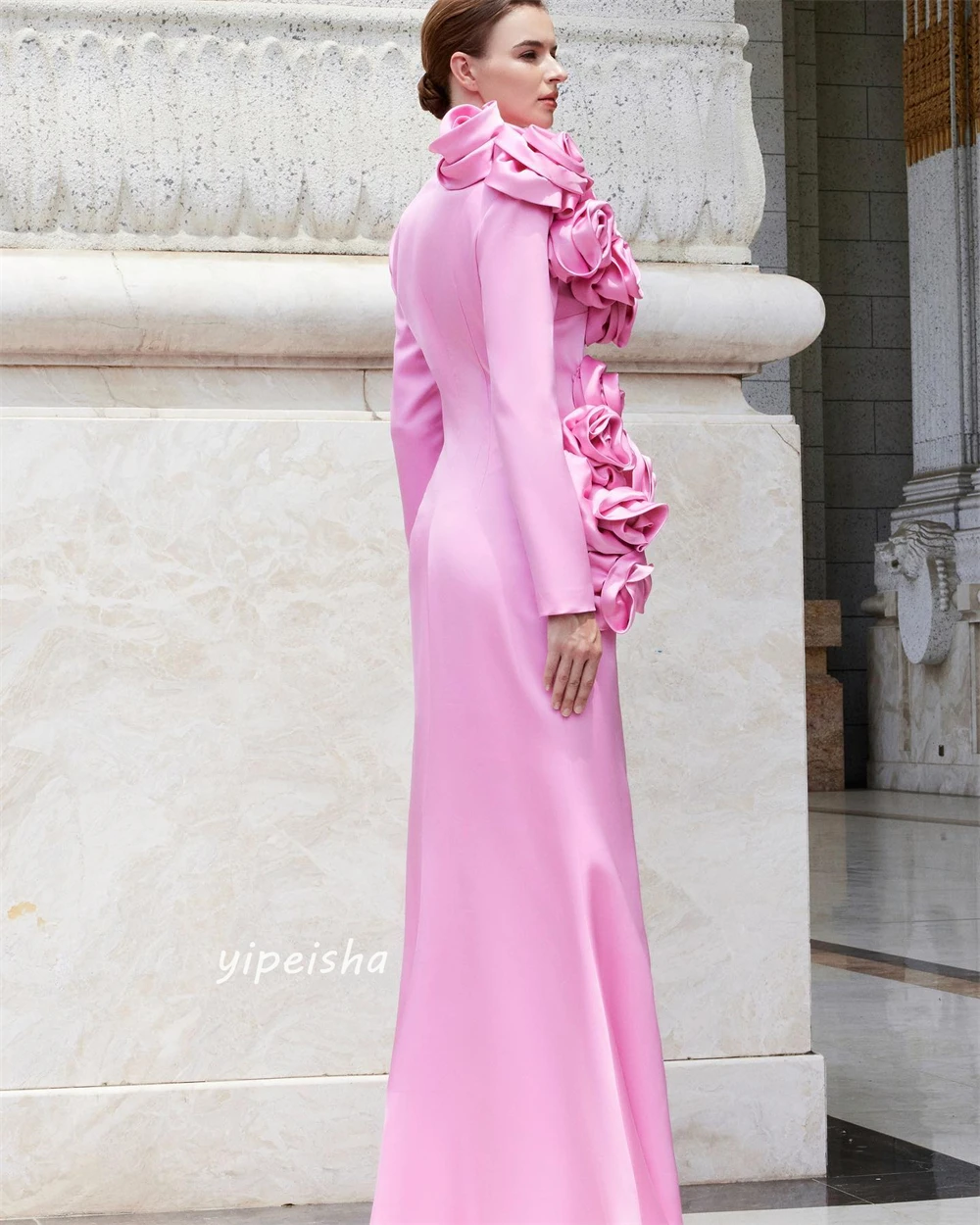 Gaun Prom Arab Saudi gaya Modern sederhana Formal malam leher O terompet/putri duyung bunga Satin kesempatan Bespoke