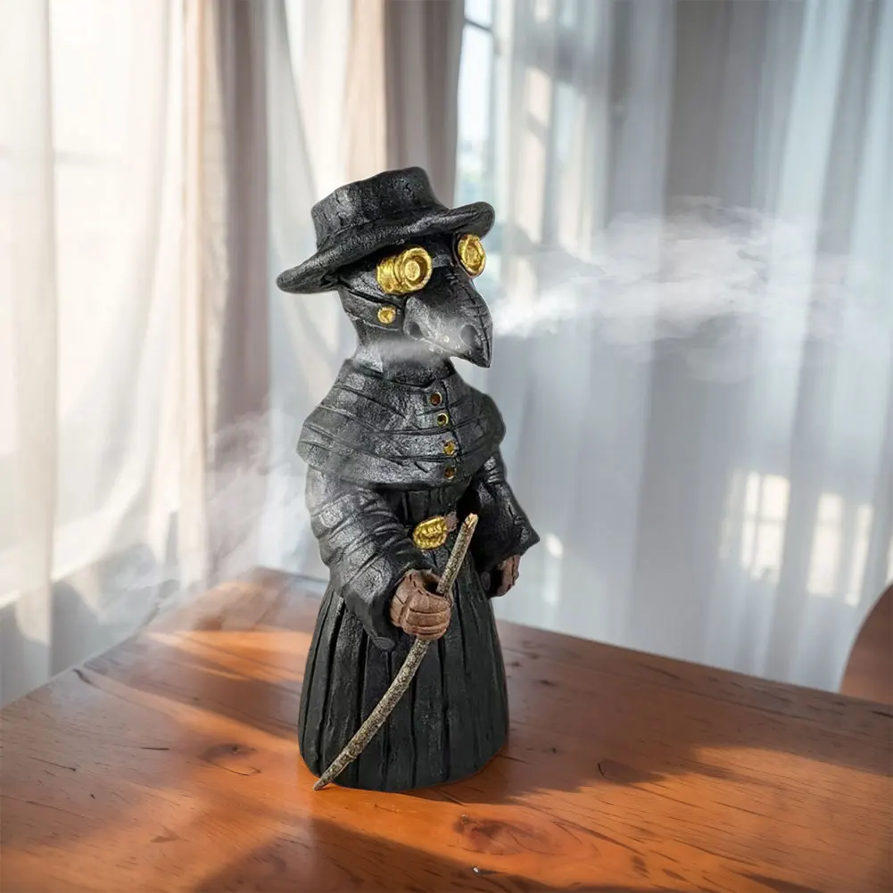 Plague Doctor Incense Burner Mr. Crow Incense Cone Burner Halloween Gnome Incense Holder Statue Desktop Ornament for Home Office