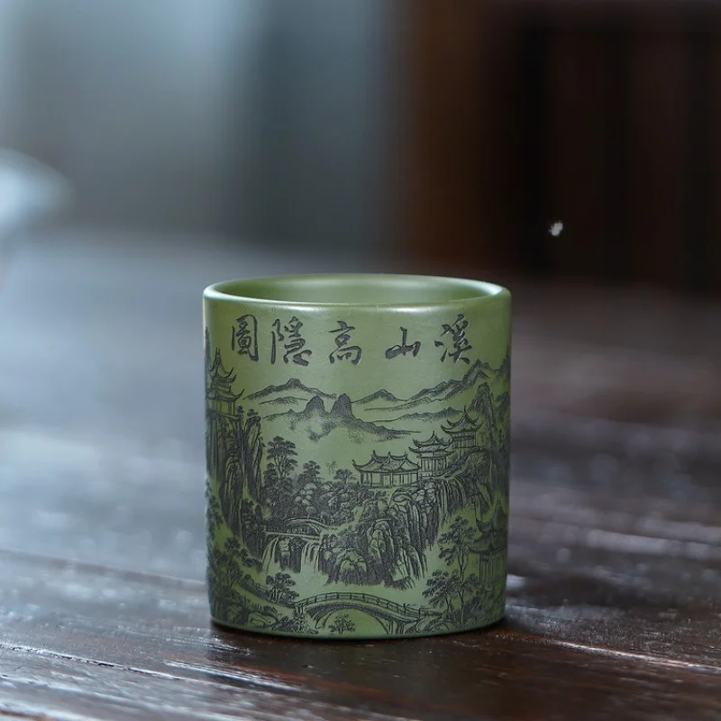 Raw Purple Clay Master Cup, Green Clay Rooster Bamboo Joint Handmade Kung Fu Tea Cup Home Decor Collection Gift