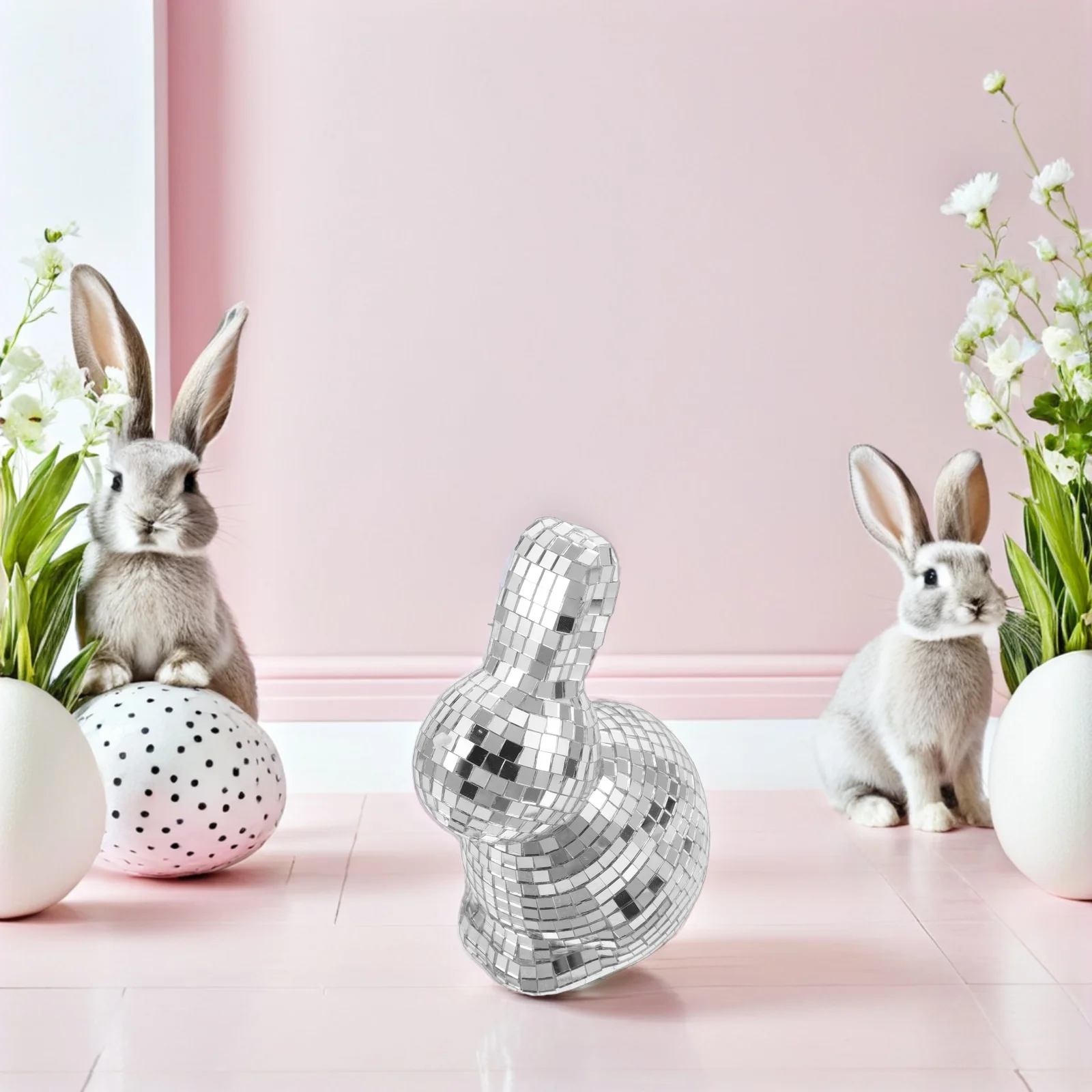 

Glass Disco Rabbit Statue Mirrored Mosaic Bunny Easter Table Centerpiece Reflective Disco Ball Rabbit Home Decor Indoor Bunny
