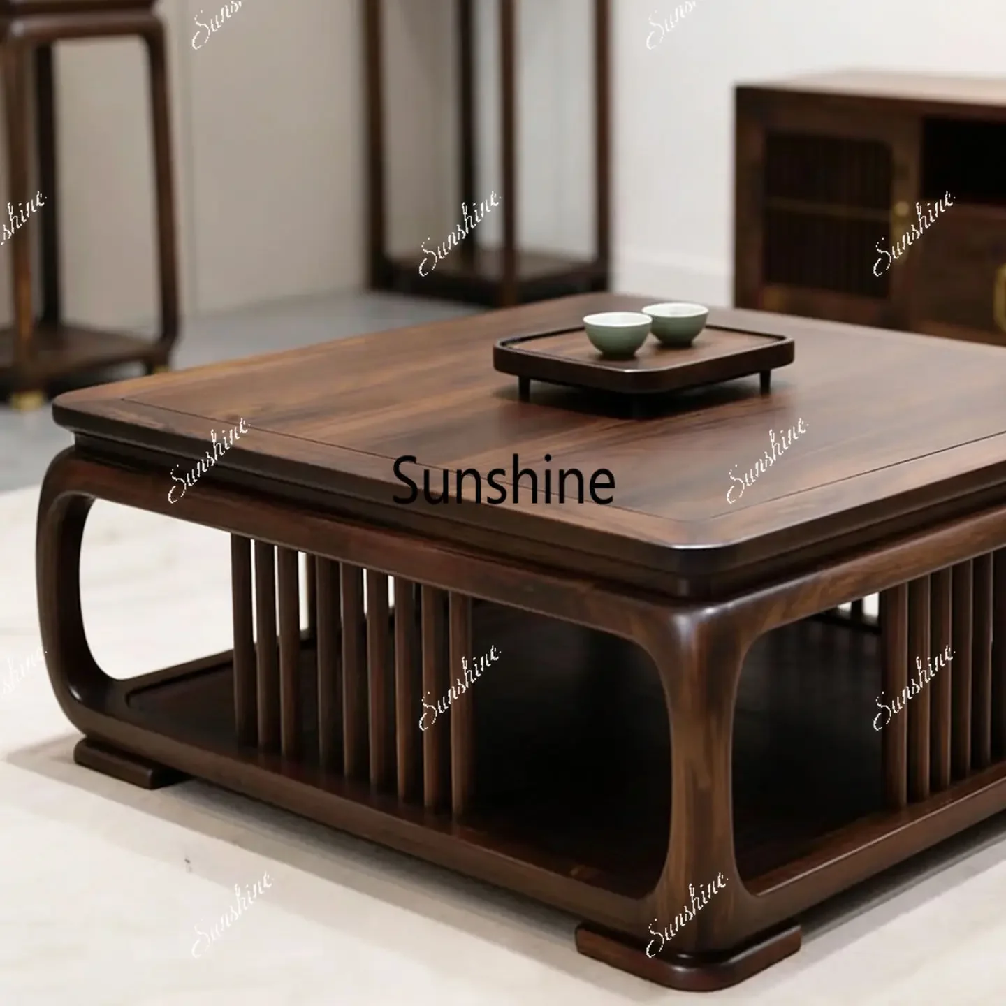 

New Chinese solid wood coffee table living room home square coffee table small apartment tea tableTJ