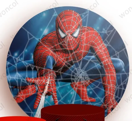 Marvel Spider Man Circle Backdrop Spider Web Spider Backdrop Boy Birthday Spiderman Cylinder Cover Decor Photography Prop