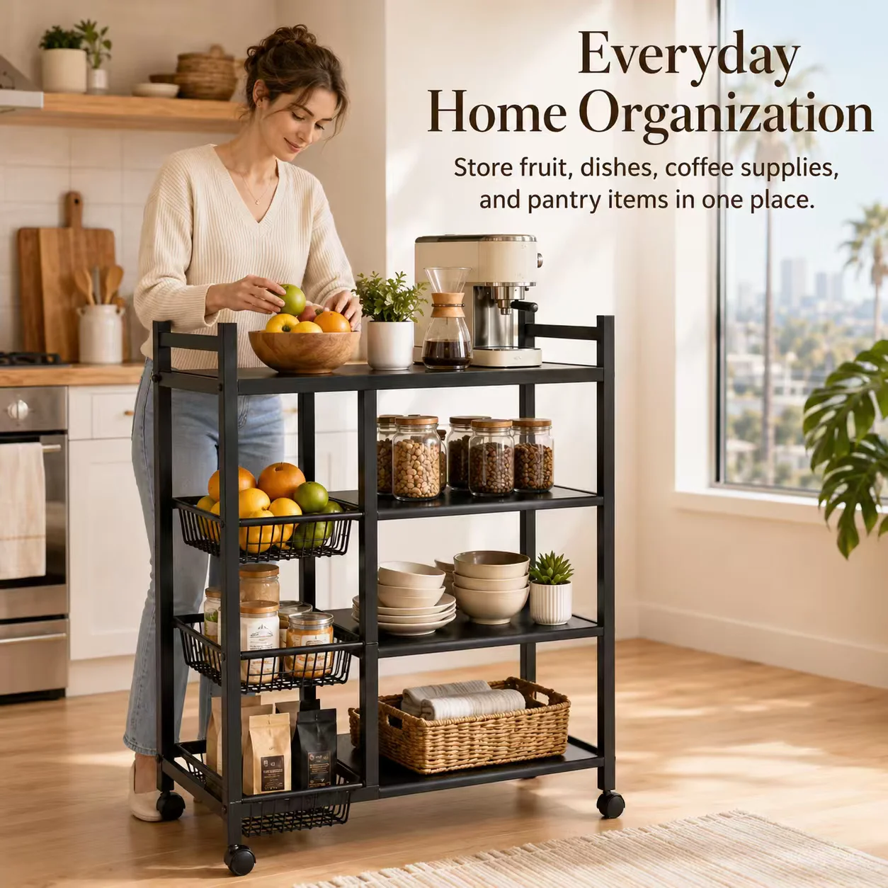 Space-Efficient Shelves for The Kitchen, Robust Build, Long-Lasting Shelving Unit, Storage Area, And a Versatile Storage Rack, Kitchen Commercial Wheeled Shelves, Standing Shelf