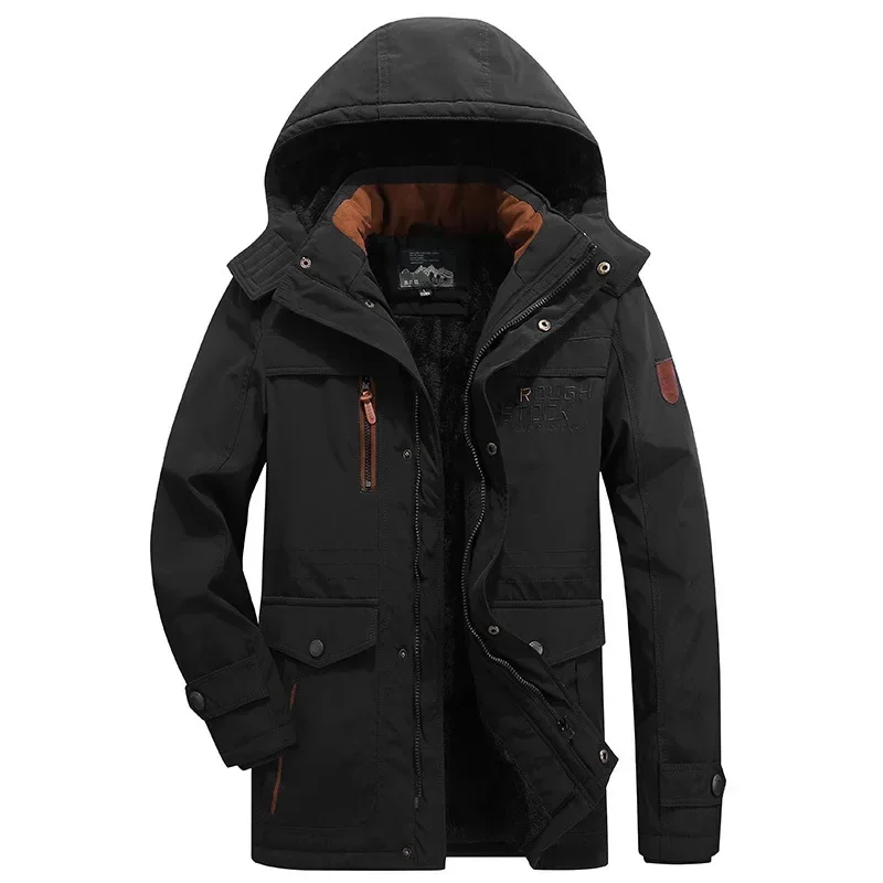 Men Winter Hooded Casual Down Jackets Long Jackets Male Military Coats Man Fleece Casual Warm Parkas Male Outwear Long Coats 6XL