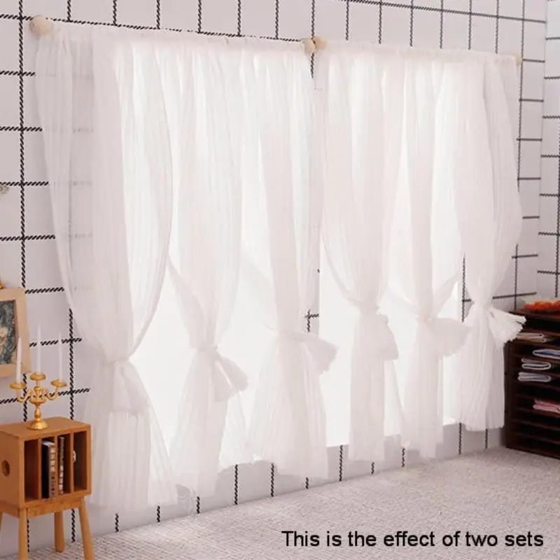 1Pcs Bedroom Living Room Furniture Decoration 1:12 Dollhouse Miniature Curtain White Chiffon Door Curtain Window Decor Model