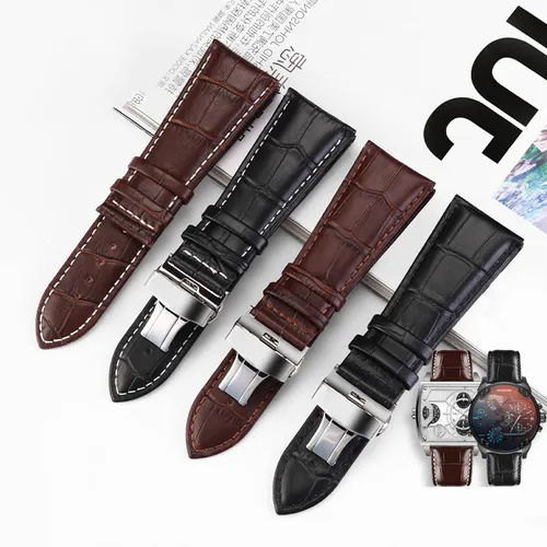 Imagen 2 del producto Correa de cuero genuino para reloj Diesel Armani para hombre, 23mm, 24mm, 26mm, 28mm, Gran ancho, negro, marrón, cocodrilo