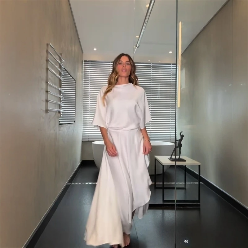 

Новый бежевый асимметричный комплект: макси-юбка и топ с высоким воротом и рукавами «летучая мышь», с завышенной талией, многослойным струящимся подолом, для повседневного образа