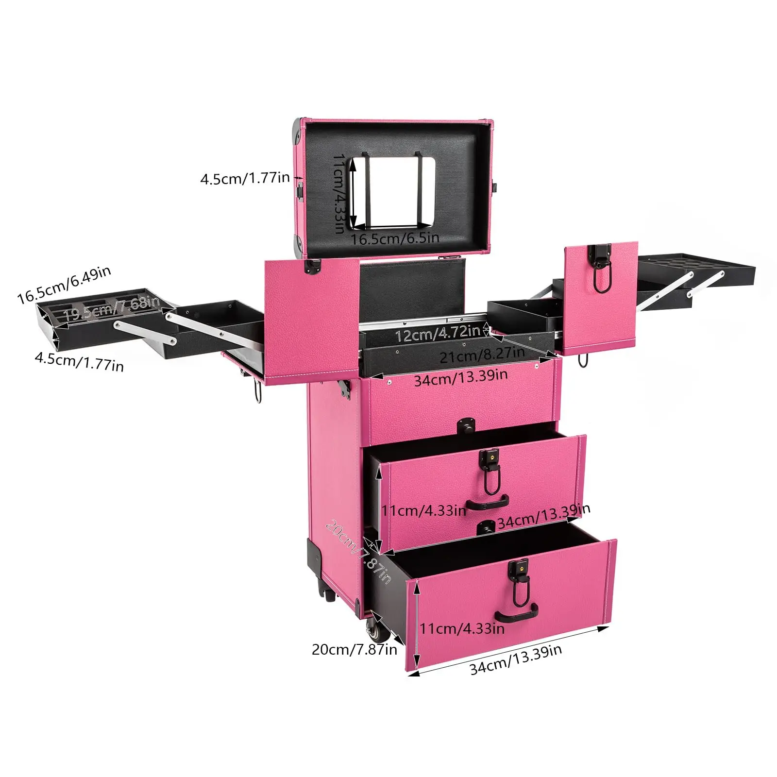 Rolling Makeup Case Salon Barber Case Professional Cosmetic Trolley Large Storage with Keys Universal Wheels Makeup Cosmetic or