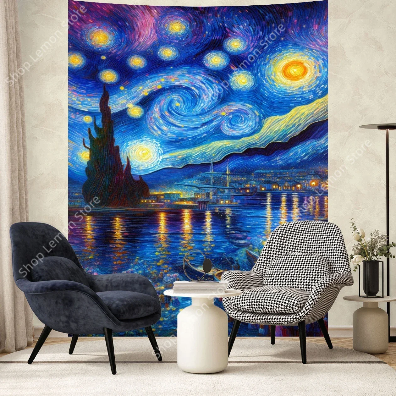 

Van Gogh Starry Night Over Rhone Tapestry Wall Art Luxe Dormitory Decor for Living Room Bedroom Modern Classic Home Gift Display