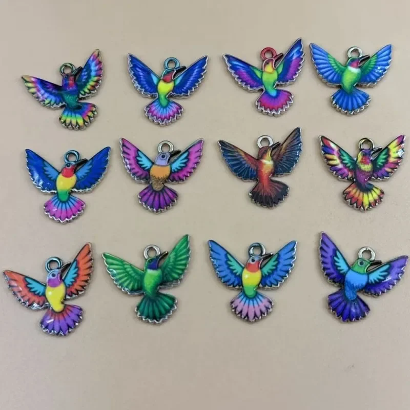 10Pcs Colorful Sparrow Bird Alloy Charms, DIY Jewelry Pendants for Necklace Bracelet Keychain Decor Accessories