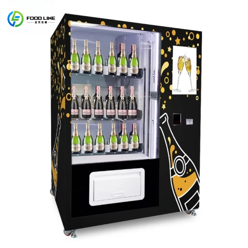 

Wifi Custom bar Cocktail champagne Wine Soda Sparkling Water Bottle Glass Beer Vending Machine With Lift System Customized
