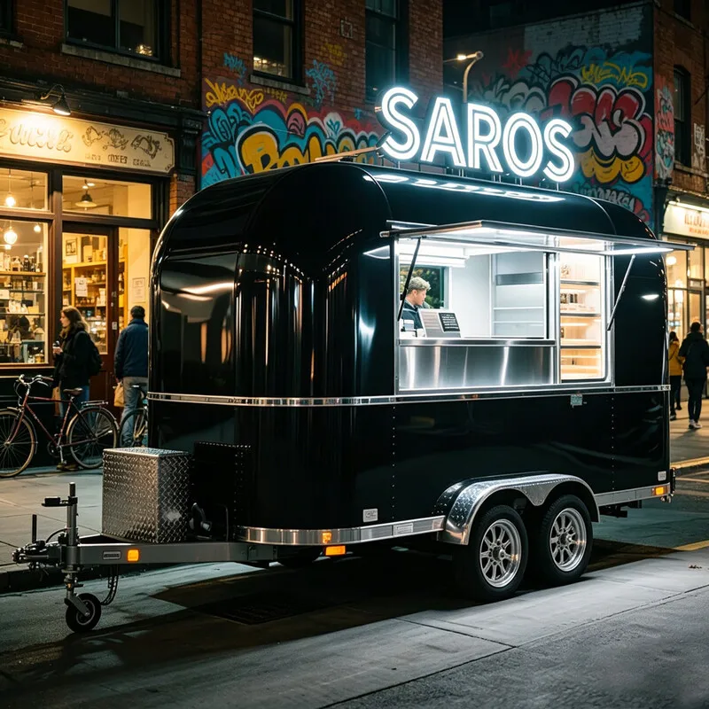 Customized Four-Wheel Dining Car, Tow Bar Trailer Double Axles, Mirror Food Cart, Colorful Mobile Food Truck, On Sale