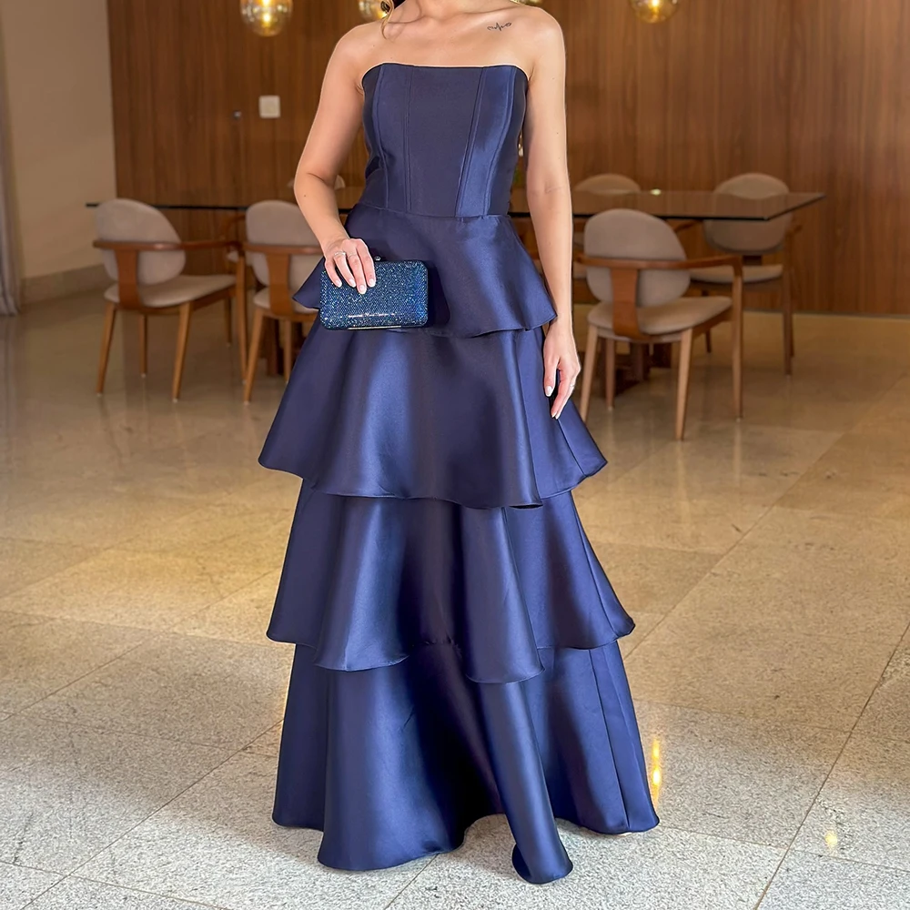 

Индивидуальные вечерние платья трапециевидной формы длиной до пола, без бретелек, без рукавов, платье для выпускного вечера, простое модное многоуровневое драпированное вечернее платье с открытой спиной