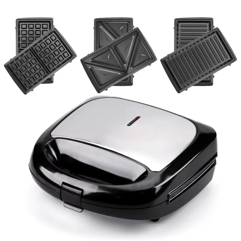 

Detachable Plate 3 in 1 Breakfast Sandwich Maker Grill With Changeable Sandwich Panels Egg Cooks Professional