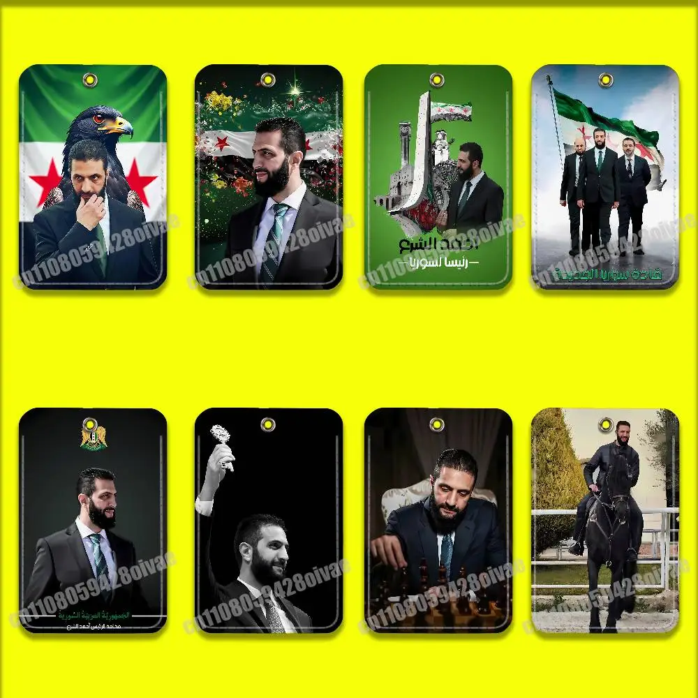 

Ahmed al-Sharaa Syria Syrian Flag Card Holder Cover For ID Clips Credit Bank Campus Sleeves Storage Bag PU Leather Keychain