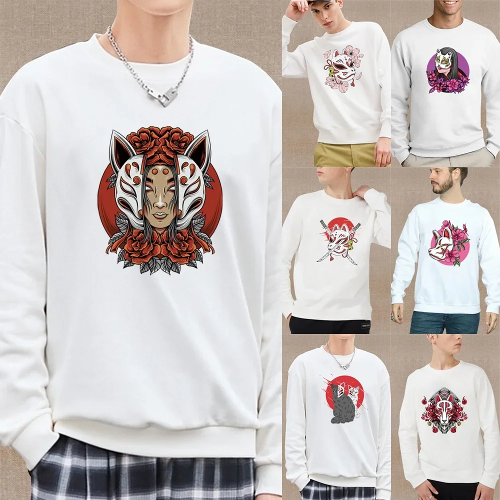 Classic Long Sleeve Sweatshirt Pullover Men's Japanese Casual Firefox Mask Print Series Round Neck Fall Warm Harajuku Y2k Hoodie