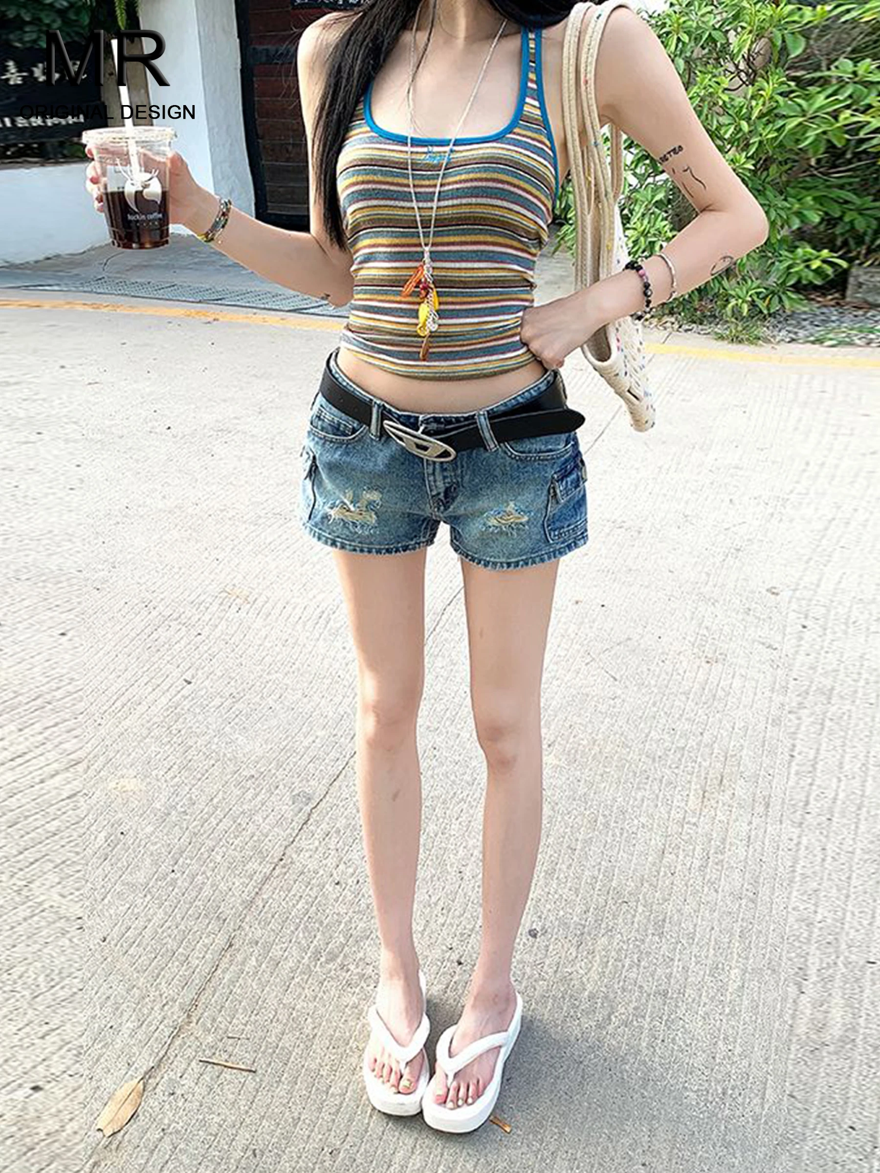 

Ретро-шорты из синего денима с низкой талией, женские летние свободные шорты-хотпэнты в американском стиле, повседневная одежда для весны и осени, хлопок