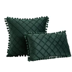 30x50cm 45x45cm Velvet Green Throw Pillow Covers with Pompom Pillowcase Elegant Cushion Case for Couch Sofa Christmas Home Decor