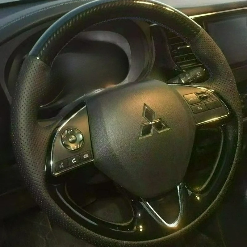 

Для Mitsubishi Outlander 2016-2019 ASX18 Eclipse Cross 2018 прошитый вручную черный кожаный чехол на руль автомобиля из углеродного волокна