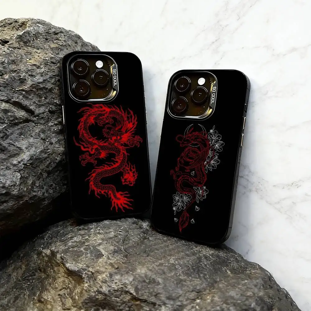 

Dragon-Snake Totem Phone Case For iPhone 17,16,15,14,13,12,11 Plus,Pro Max,XS,Colored Silver Plated Inside Cover