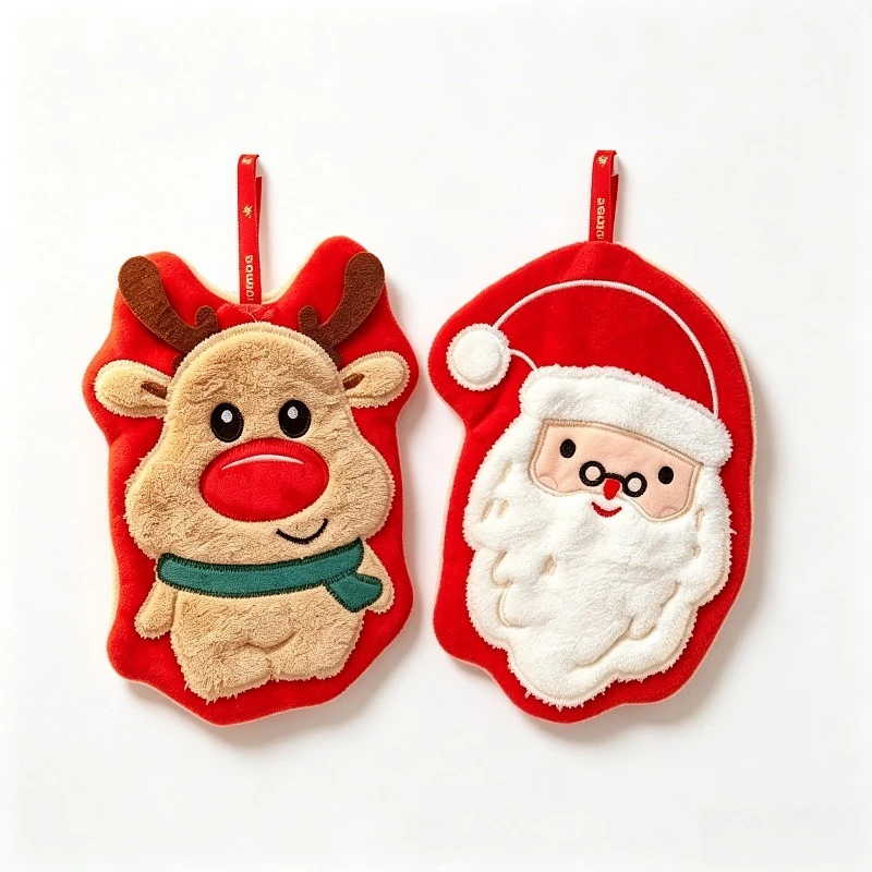 2Pcs Christmas Hanging Hand Towel Santa Reindeer Microfiber Quick Dry Absorbent Towel With Loop For Bathroom Kitchen Sink Xmas H