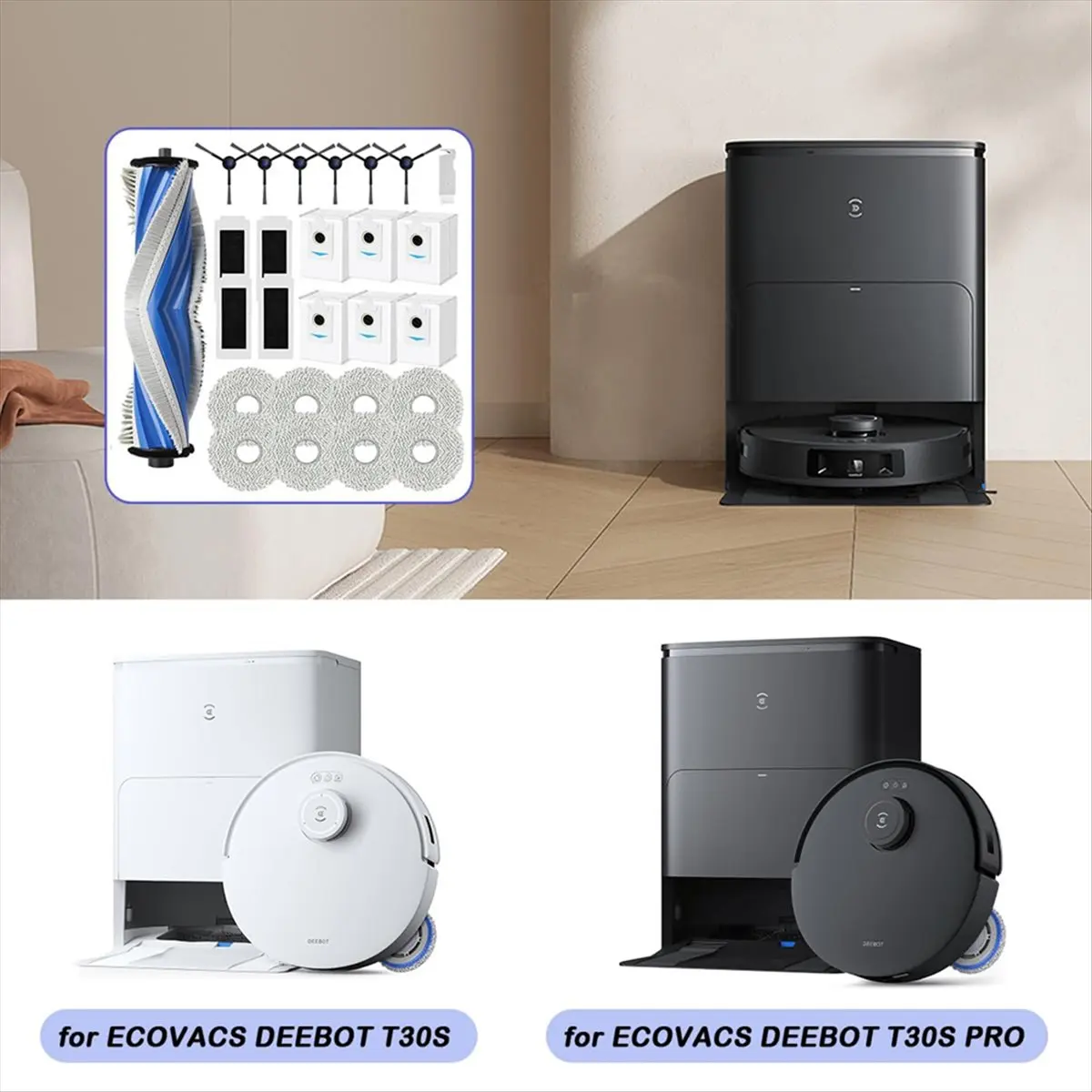 

Аксессуары A04V для T30S Pro/T30S, запасная часть с основной щеткой, салфетками для швабры, мешками для пыли, боковыми щетками, фильтрами